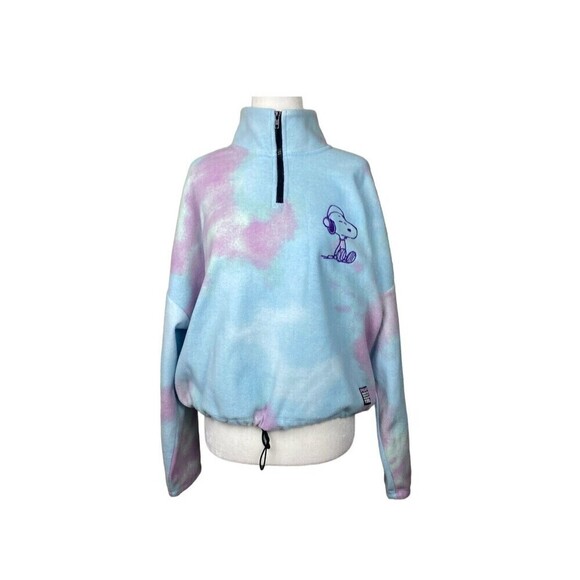 Peanuts Sweater Womens XXL 2XL Blue Tie Dye  Long Sleeve 1/4 Zip Crop Top Casual - Picture 1 of 10